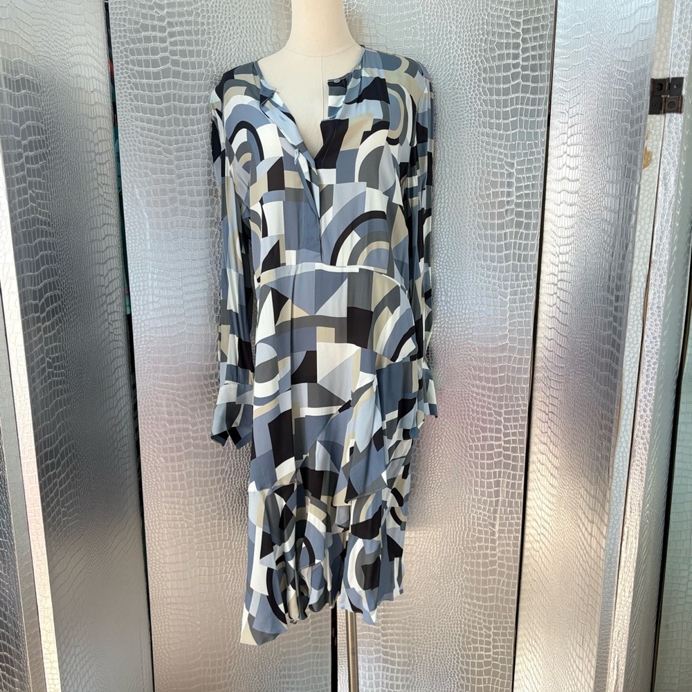 Lafayette 148 New York Abstract Pattern Dress in Blue and Black